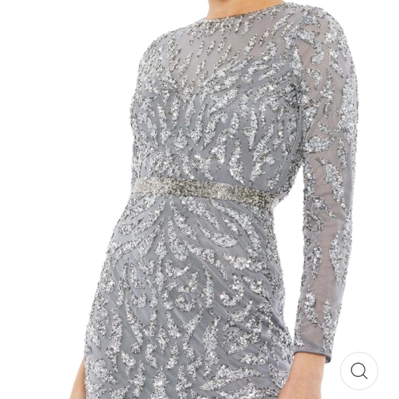 Mac Duggal Embellished Long sleeve Illusion Midi Dress Platinum Size 10 - Picture 1 of 4